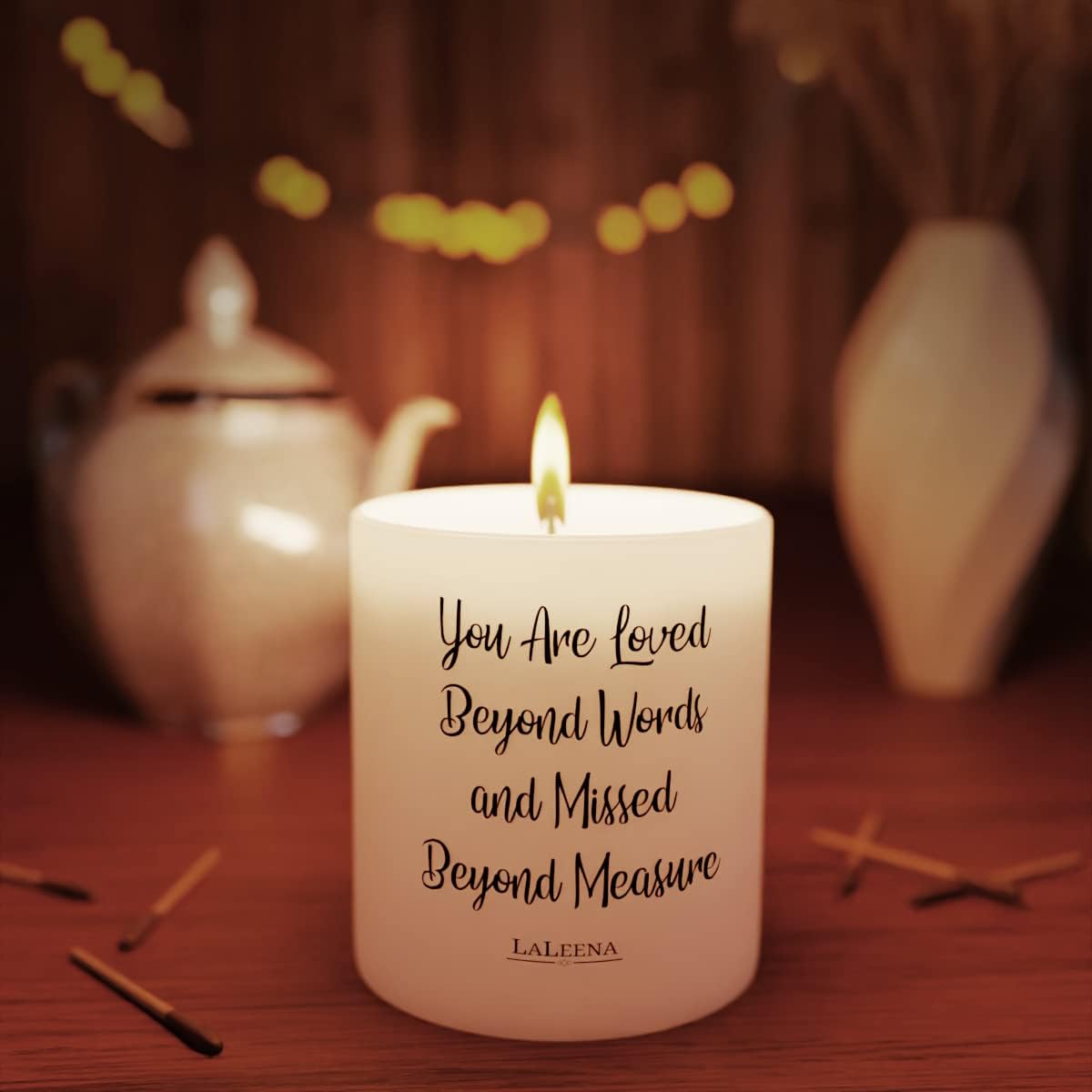 Scented Soy Memorial Candle – Glass Jar Candle Gift with 100% Organic Soy Wax & Fragrance Oil – Missing Someone Gift Decor for Women, Men, Couples, Meditation, Yoga by LaLeena, Large 14 Oz, Jasmine