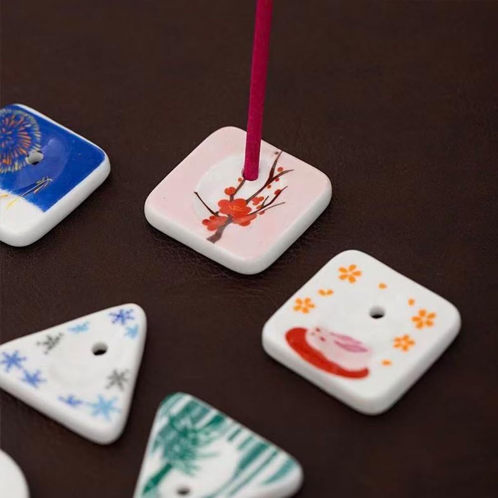5 pcs, Japanese Mini Cherry Blossom Ceramic Incense Stick Holder or Incense Burner Holder, Handmade Cute Multicolour Unique Ash Catcher Inscent, 1.5 inches