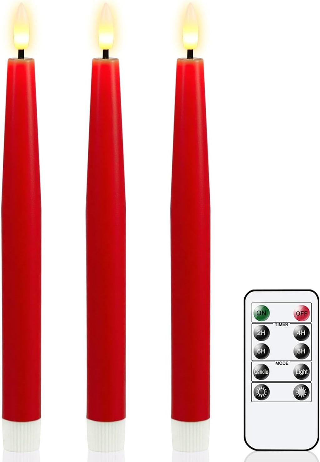 GenSwin Red Flameless Taper Candles Led Battery Operated Remote Timer