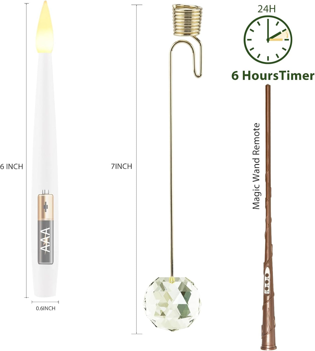 LUSHARBOR Christmas Tree Candles with Wand, 10 Pack Flameless Taper Candles