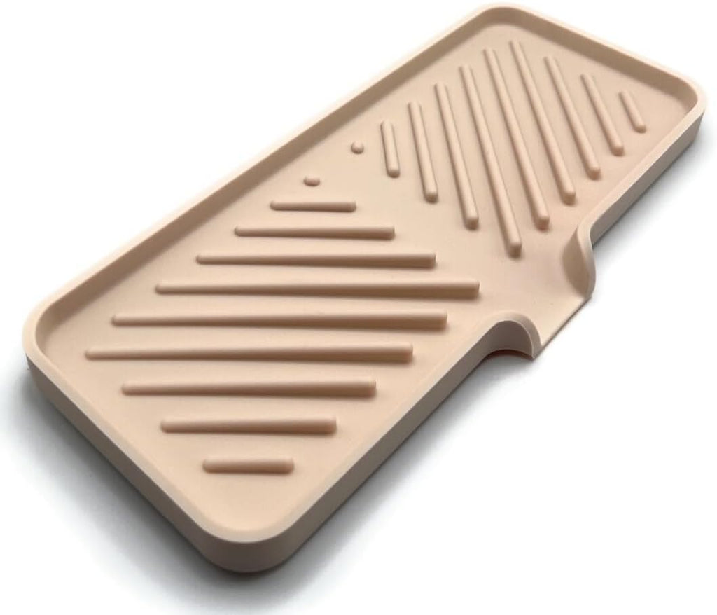 Silicone Soap Dish Tray and Sponge Holder with Drain Chute and Feet | 3-Way Sloped Design | Bathroom and Kitchen Sink Organizer Caddy (Sand Dollar, 10"x4", 7.8 Ounces)