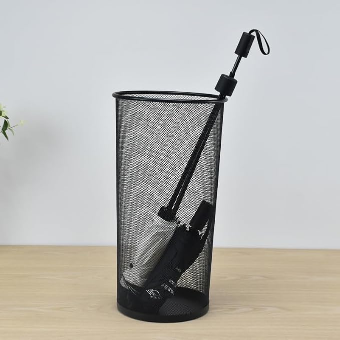 Youeon 2 Pack Large Umbrella Holder, 10.5x20 Inch Metal Mesh Umbrella Stand, Freestanding Bucket for Umbrellas, Canes, Walking Sticks, Wrapping Paper, Entryway, Home, Office, Hotel, Black