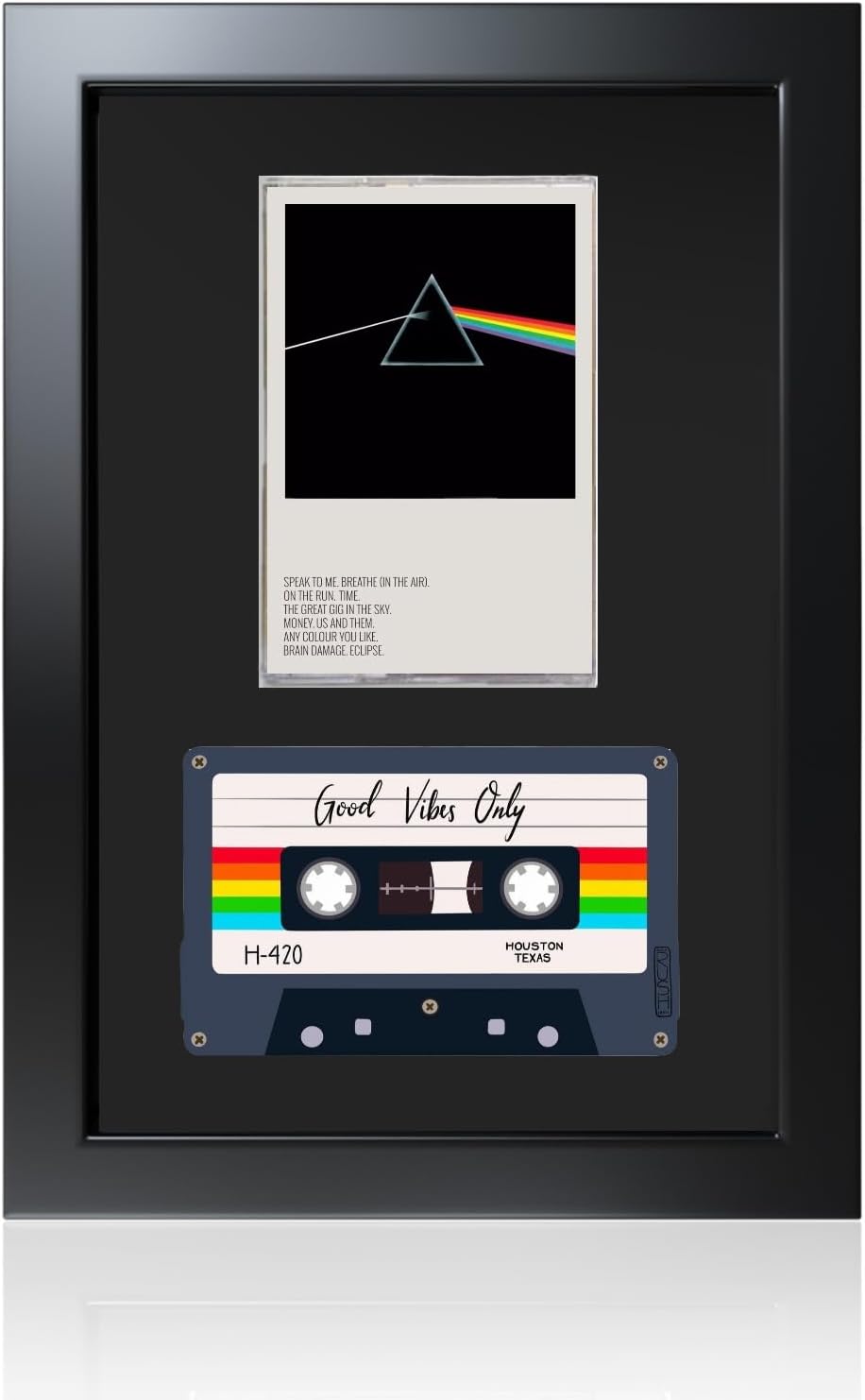 Cassette Tape Display Frame for Standard Case and Tape, Black Flocked EVA