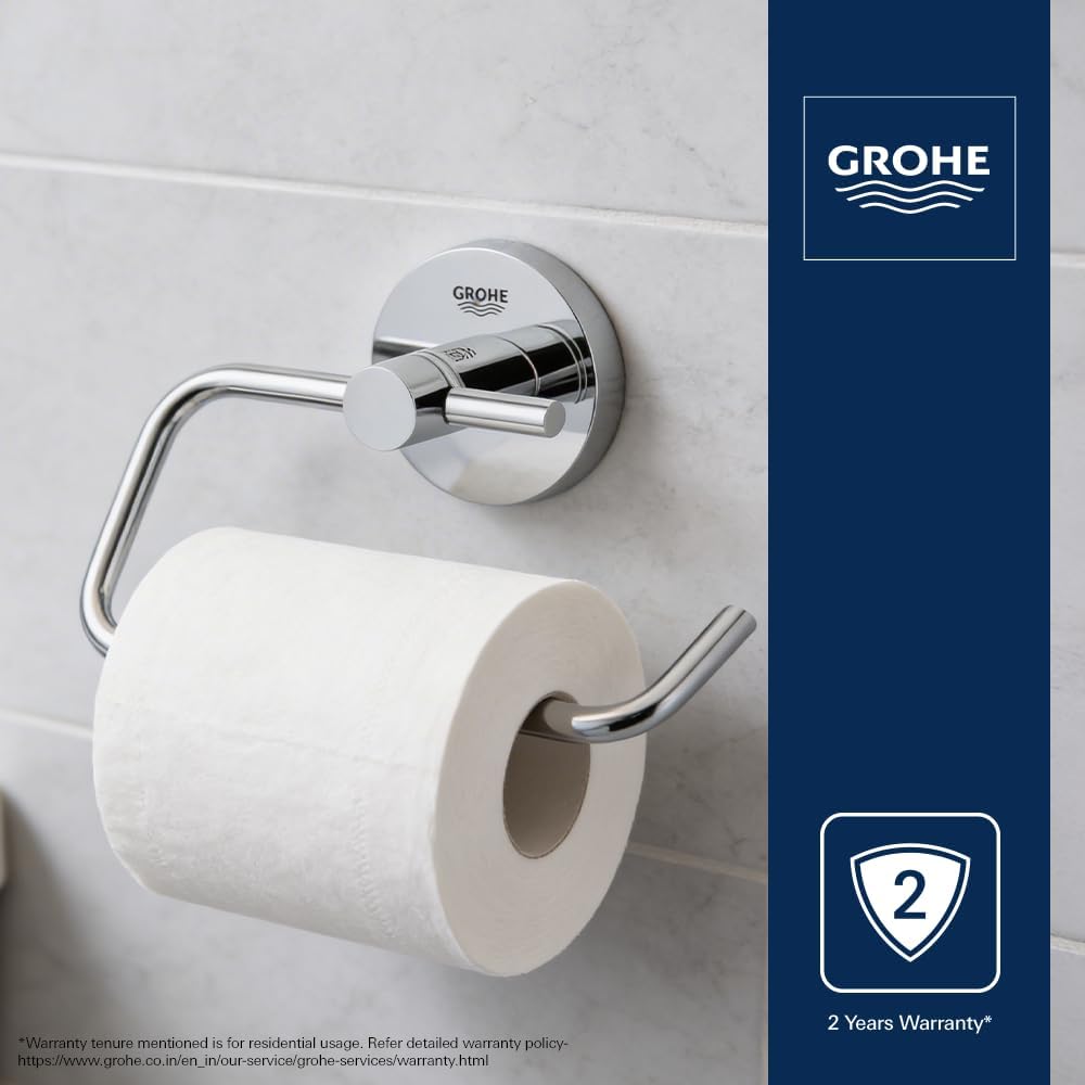 GROHE 40689001 Essentials Wall-Mounted Toilet Paper Holder, Starlight Chrome