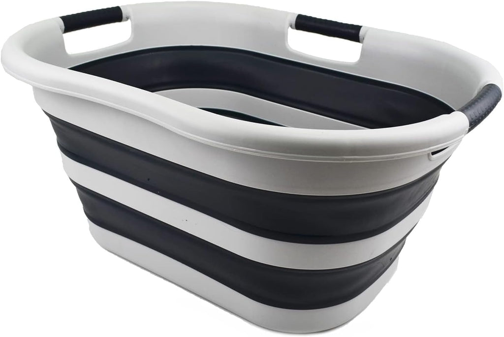 SAMMART 40L (10.5 gallon) Collapsible Plastic Laundry Basket - Foldable Pop Up Storage Container/Organizer - Portable Washing Tub - Space Saving Hamper/Basket (Grey/Slate Grey)