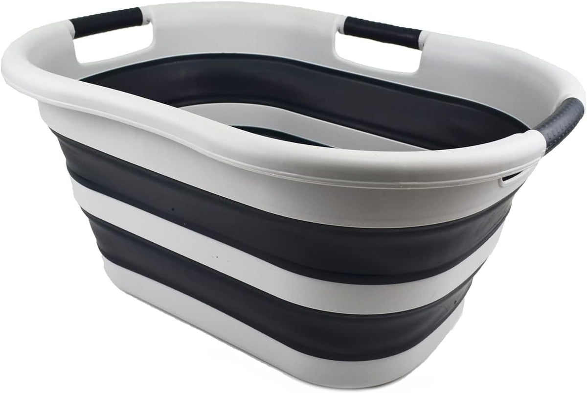 SAMMART 40L (10.5 gallon) Collapsible Plastic Laundry Basket - Foldable Pop Up Storage Container/Organizer - Portable Washing Tub - Space Saving Hamper/Basket (Grey/Slate Grey)