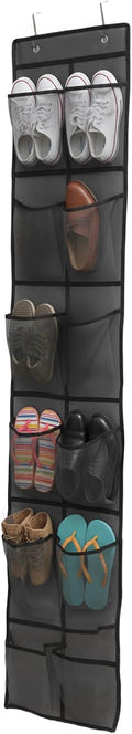 Over the Door Shoe Organizer, 12 Mesh Pockets, Gray, 4 Metal Hooks