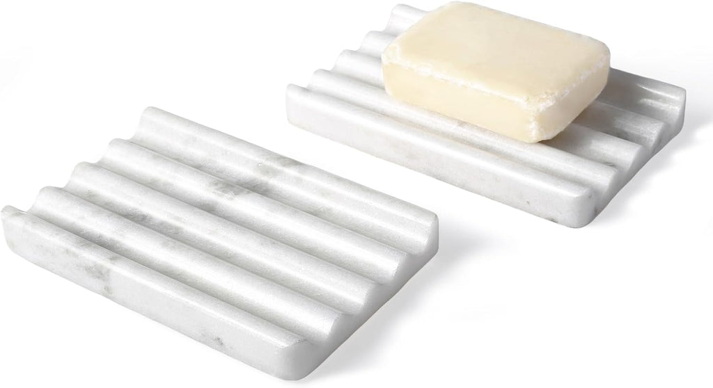 2 Pcs Marble Soap Holder, Soap Dish for Shower, Bathroom, Kitchen, Multi-Function Bar Soaps Holder, Soaps Saver with Water Ripple Design, Soap Tray(Namib Fantasy)