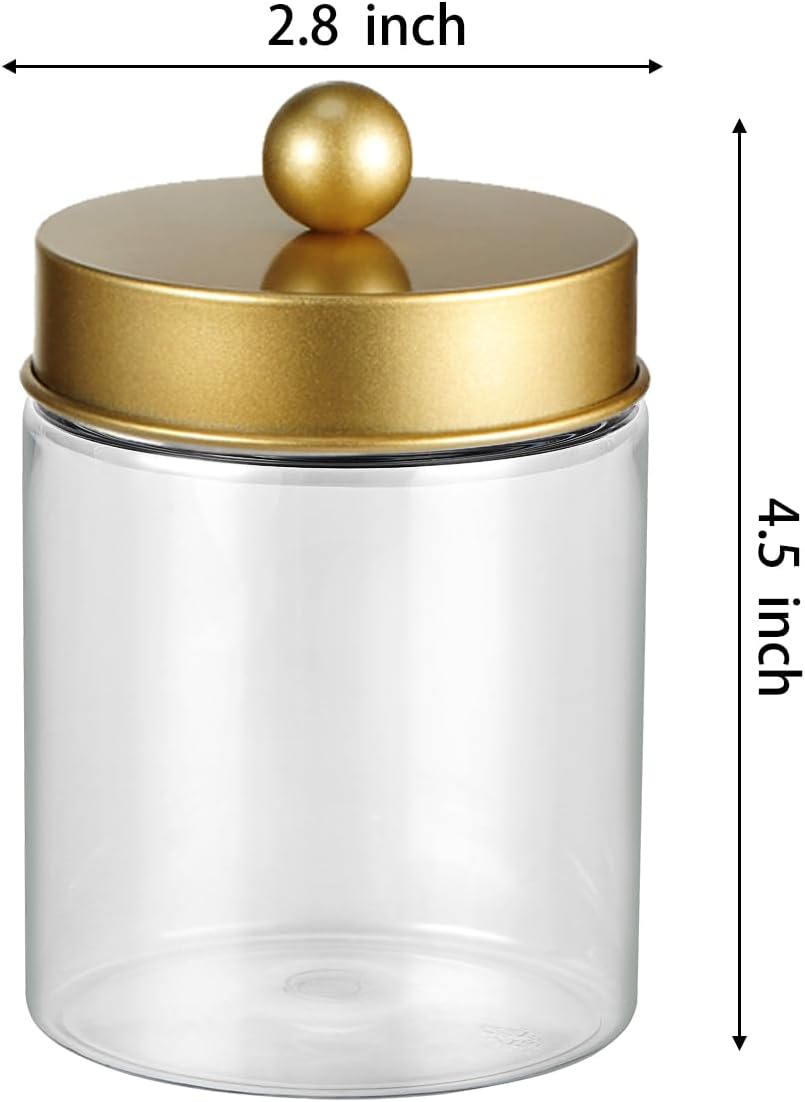 3PC Farmhouse Decor Qtip Holder Apothecary Jars (Gold, Plastic)