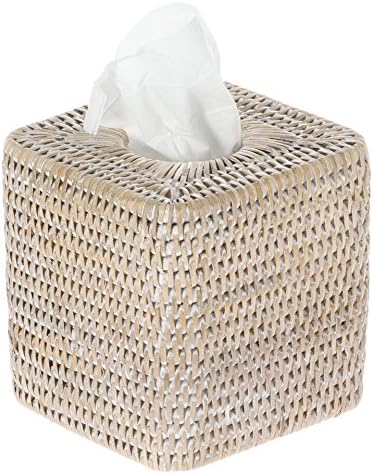 KOUBOO Rattan Cube Tissue Box Cover, Decorative Holder, White Wash, Home