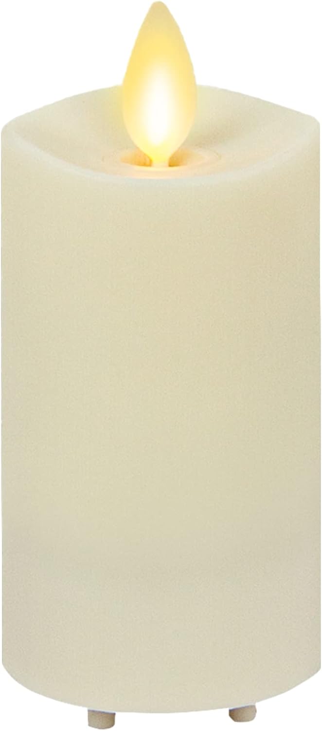 Luminara Outdoor Slim Pillar Flameless LED Candle, Ivory 2" x 4.5", Moving Flame Weather Resistant Timer Ready Battery Operated Safe Melted Edge