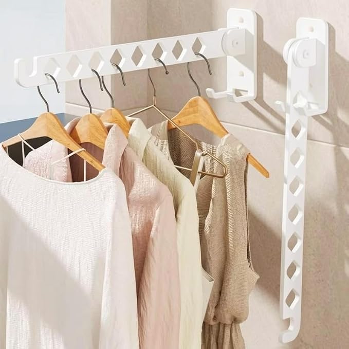 Wall Mounted Drying Rack, 8-Hole Clothes Rack Laundry Room, White
