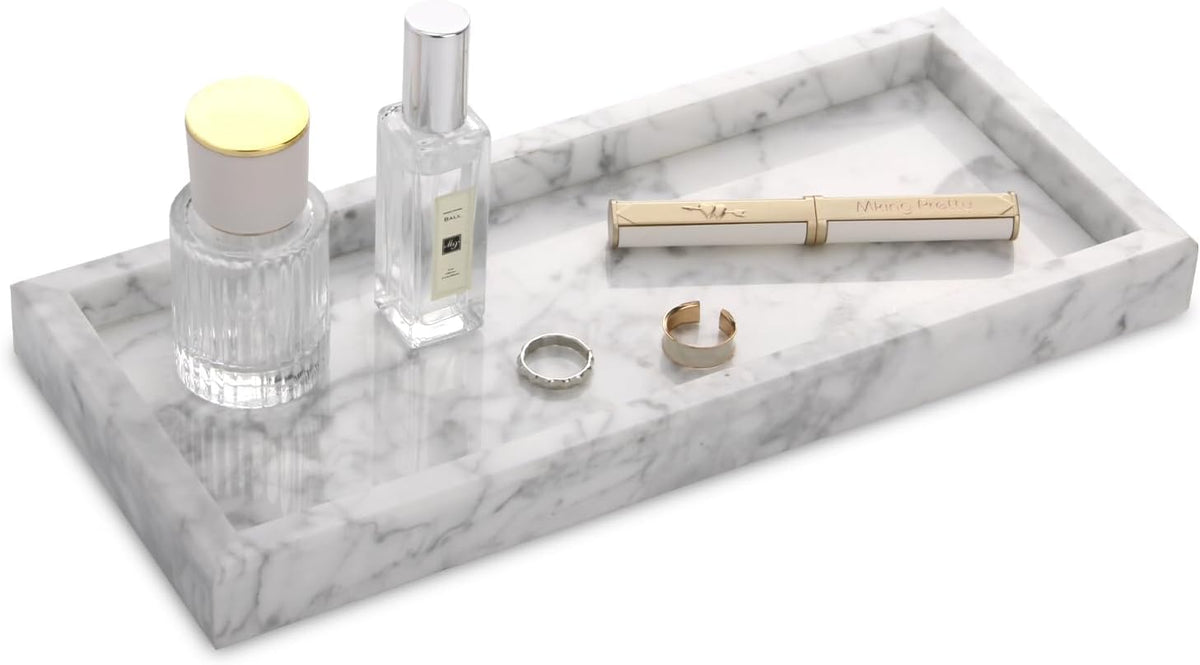 Marble Bathroom Vanity Tray, Carrara White, 12"x 5" x1.2"