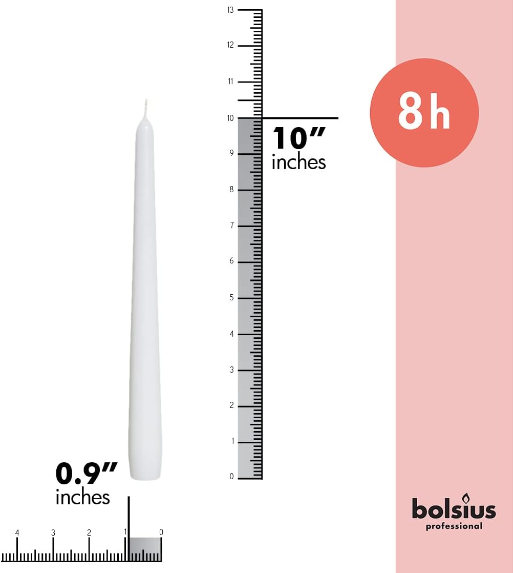 BOLSIUS White Taper Candles - 4 Pack Unscented 10 Inch Dinner Candle Set - 8 Hours Burn Time - Premium European Quality - Smokeless and Dripless Household, Wedding, Party, and Home Decor Candlesticks