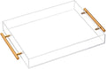 Clear Acrylic Lucite Serving Tray with Metal Handles,No Need to Assemble,11x14 Inch,Decorative Storage Organizer with Spill-Proof Design,Serving for Coffee,Breakfast,Dinner and More