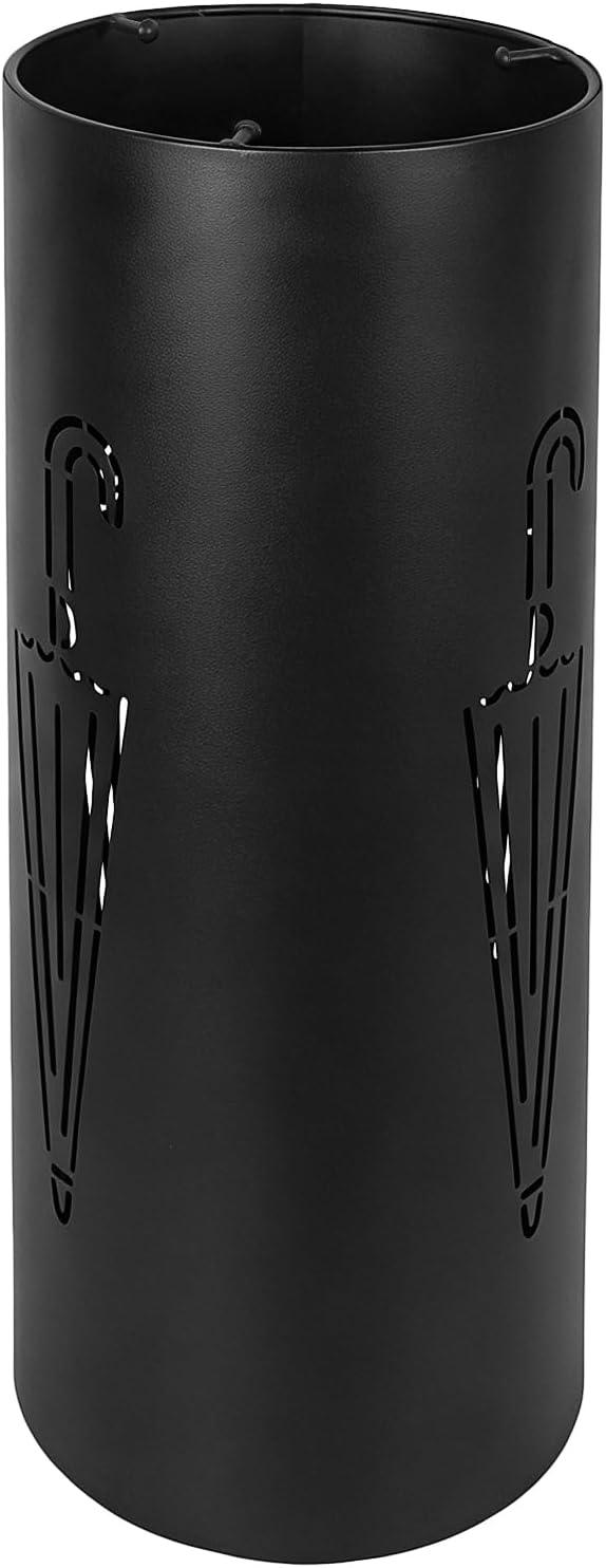 DreamsEden Metal Umbrella Stand, Round Entryway Umbrella Organizer with 3 Hooks for Walking Canes Golf Clubs, Sturdy Durable Holder Rack, Black