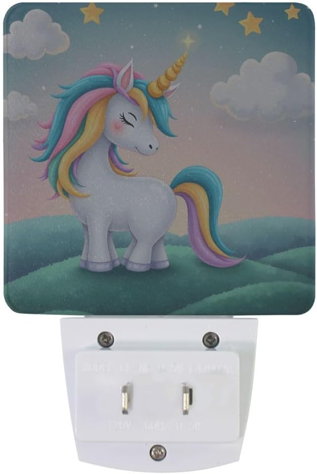 Plug-in LED Night Light Lamp Cute Unicorn Printing with Dusk to Dawn Sensor for Bedroom, Bathroom, Hallway, Stairways, 0.5W-2 Pack