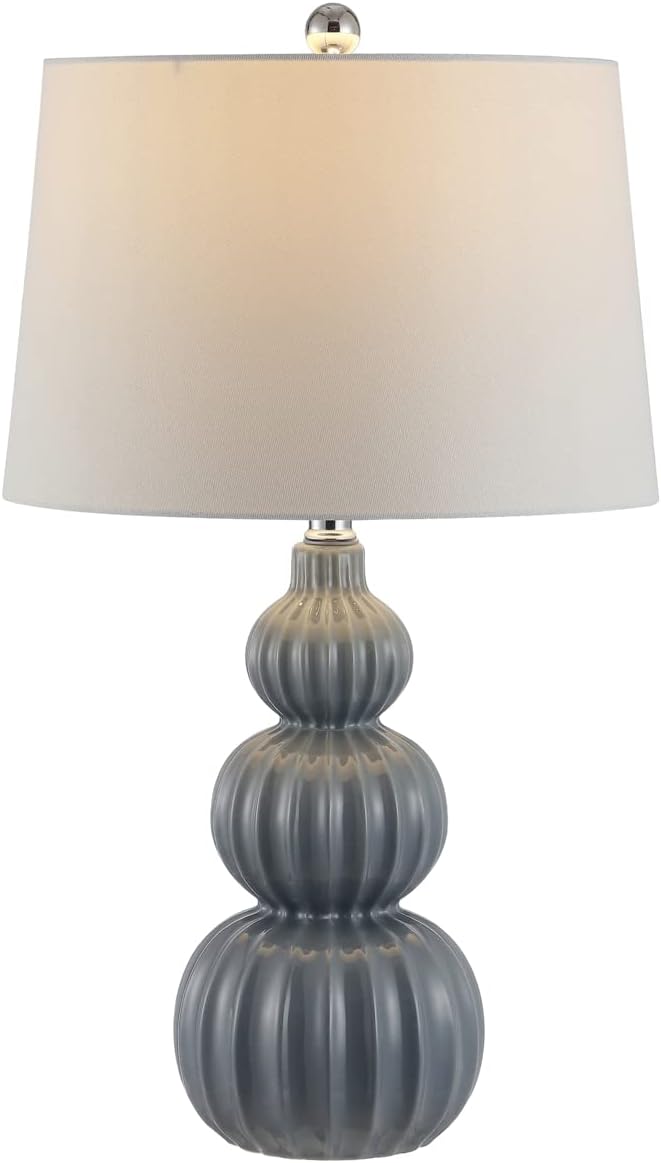 Safavieh Lighting Collection Corina Grey Triple Gourd Ceramic 26-inch Bedroom Living Room Home Office Desk Nightstand Table Lamp (LED Bulb Included)
