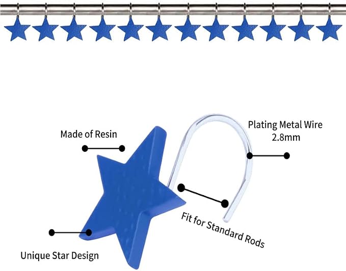 Gracelife 12Pcs Star Design Shower Curtain Hooks Resin Decorative Anti Rust Shower Curtain Hangers for Bathroom Fashionable Starfish Shower Curtain Hooks (Blue)