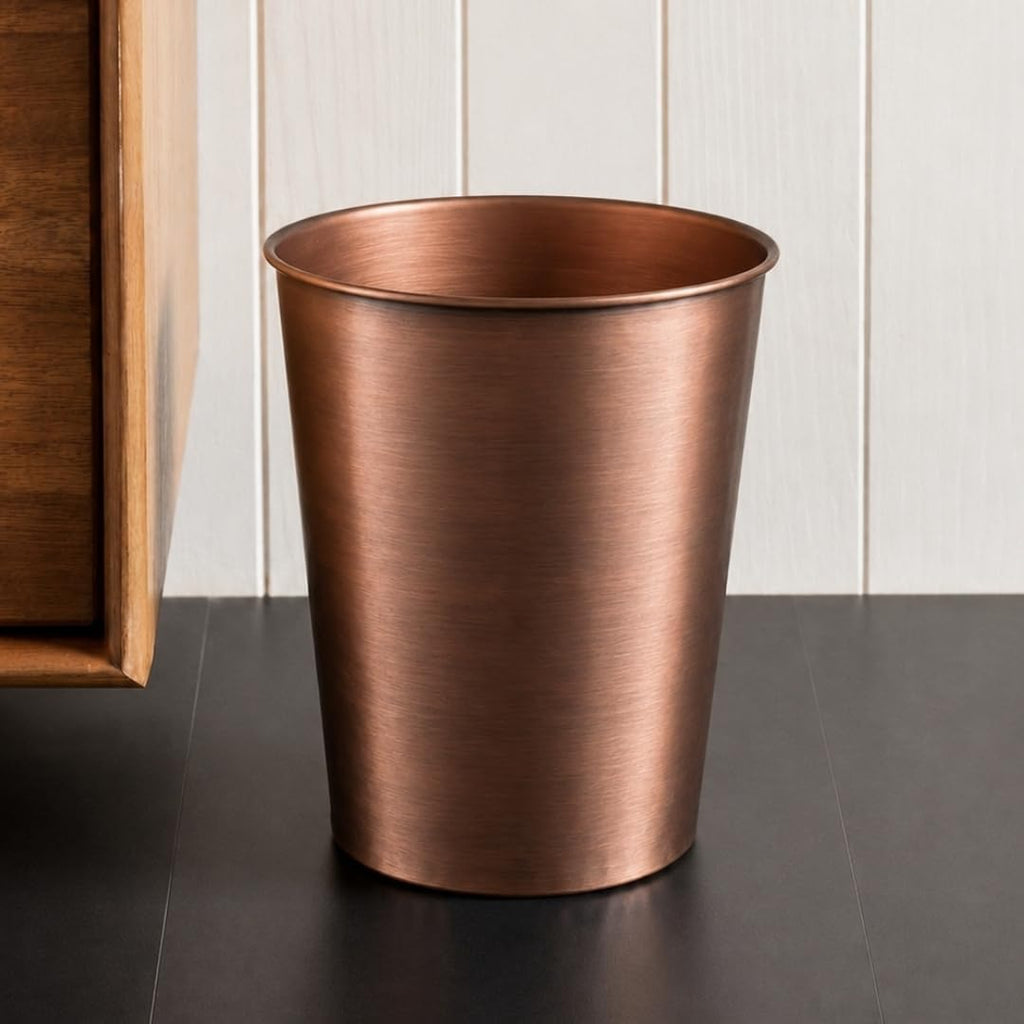 Monarch Abode Metal Bathroom Trash Can – Waste Basket for Bedroom, Office Desk, & Dorm, Handcrafted, Durable Decorative Antique Copper Small Trash Can Bathroom Garbage Bin Wastebasket