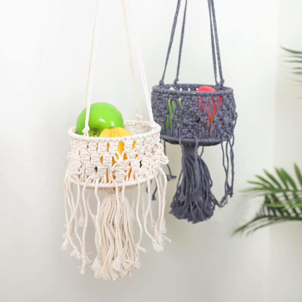 Macrame Plant Hangers with Tassels Indoor Hanging Planters Basket Handmade Cotton Rope Flower Pots Holder Stand Boho Home Decor Outdoor Decorations Round Purple