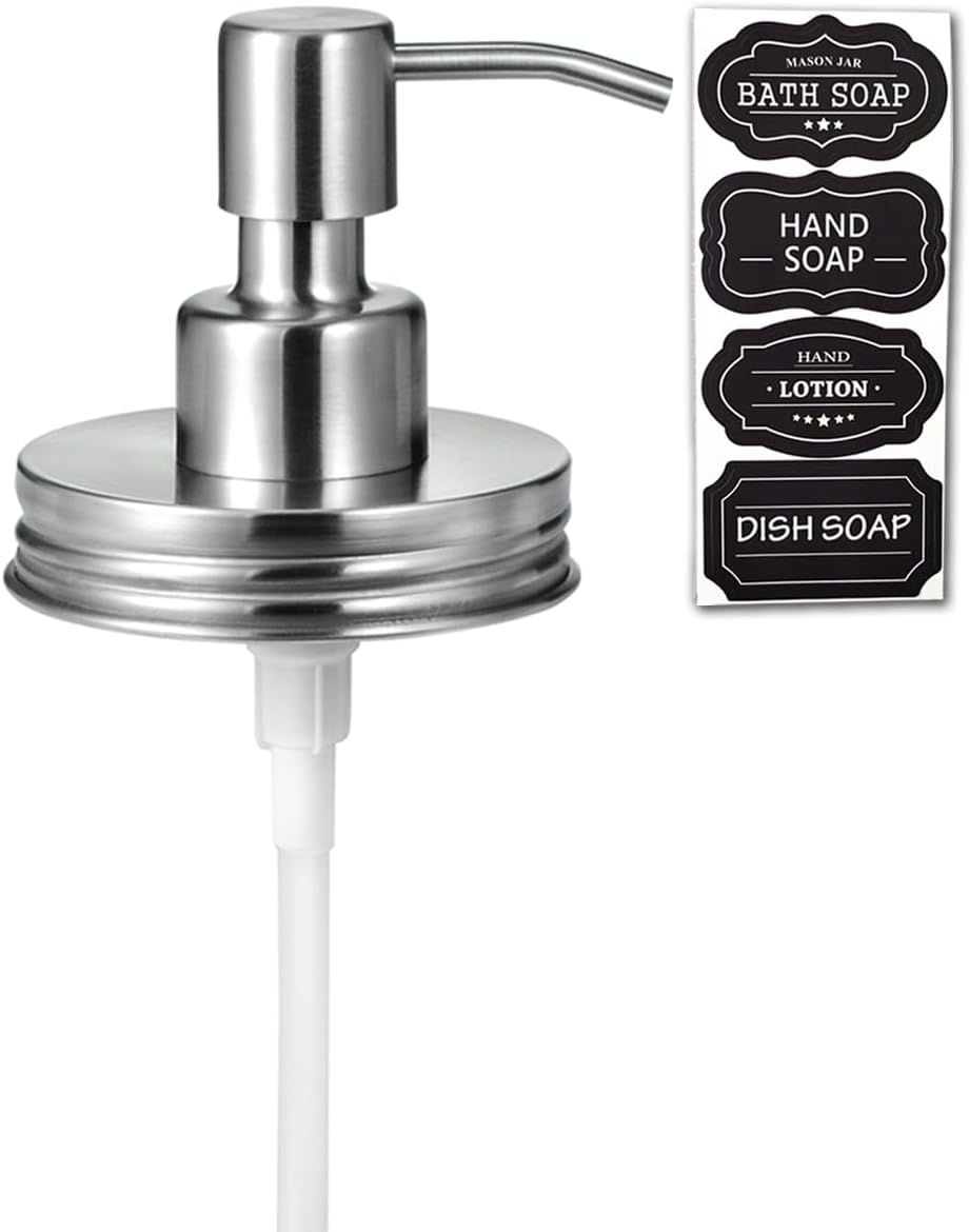 Amolliar Mason Jar Liquid Soap Dispenser Soap Pump, Brushed Nickel 1 Pack