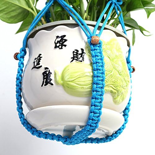 LANGUGU Macrame Plant Hanger with Metal Ring Wall Hanging Planter Basket for Indoor Outdoor Flower Pot Plant Holder Wall Art Vintage-Inspired Home Decor, Nylon Rope Beads, 4 Legs 37 inch (Yellow)