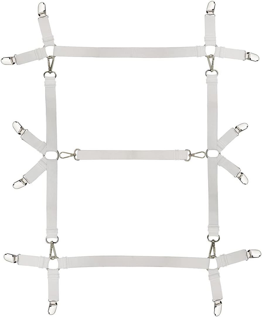 Bed Sheet Straps Nonslip Fitted Sheet Clips,Adjustable Elastic Bedding Holder Easy Install on Mattress Covers (White)