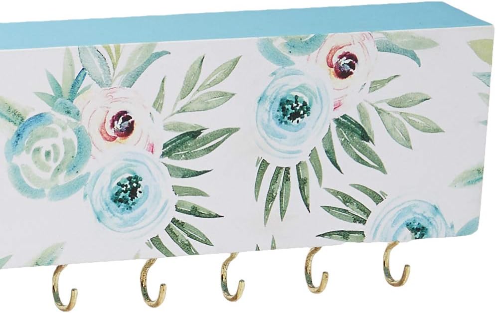 SANY DAYO HOME Wall Mounted Necklace Holder 16 x 3 inches Wood Hanging Jewelry Organizer with 15 Hooks for Necklaces, Girl Hair Bows, Bracelets - Elegant Rose
