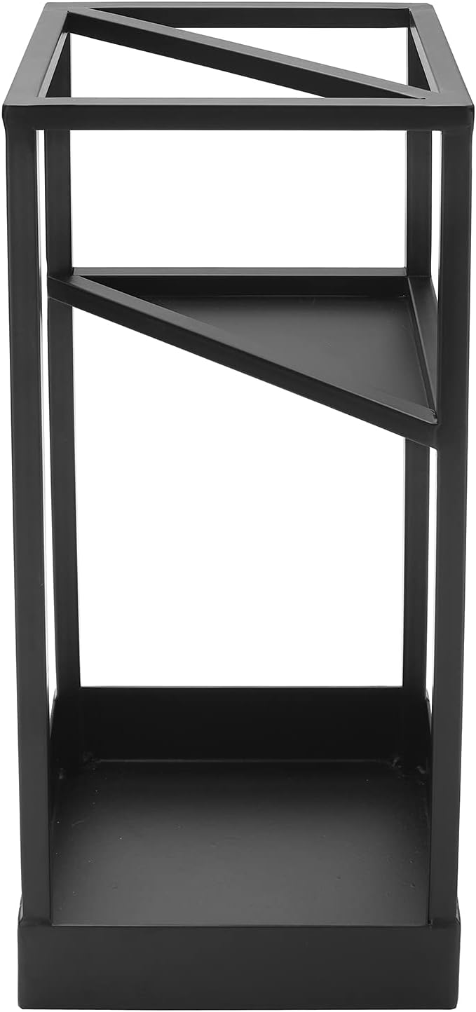MyGift 20 Inch Tall Black Metal Geometric Umbrella Stand with Drip Tray