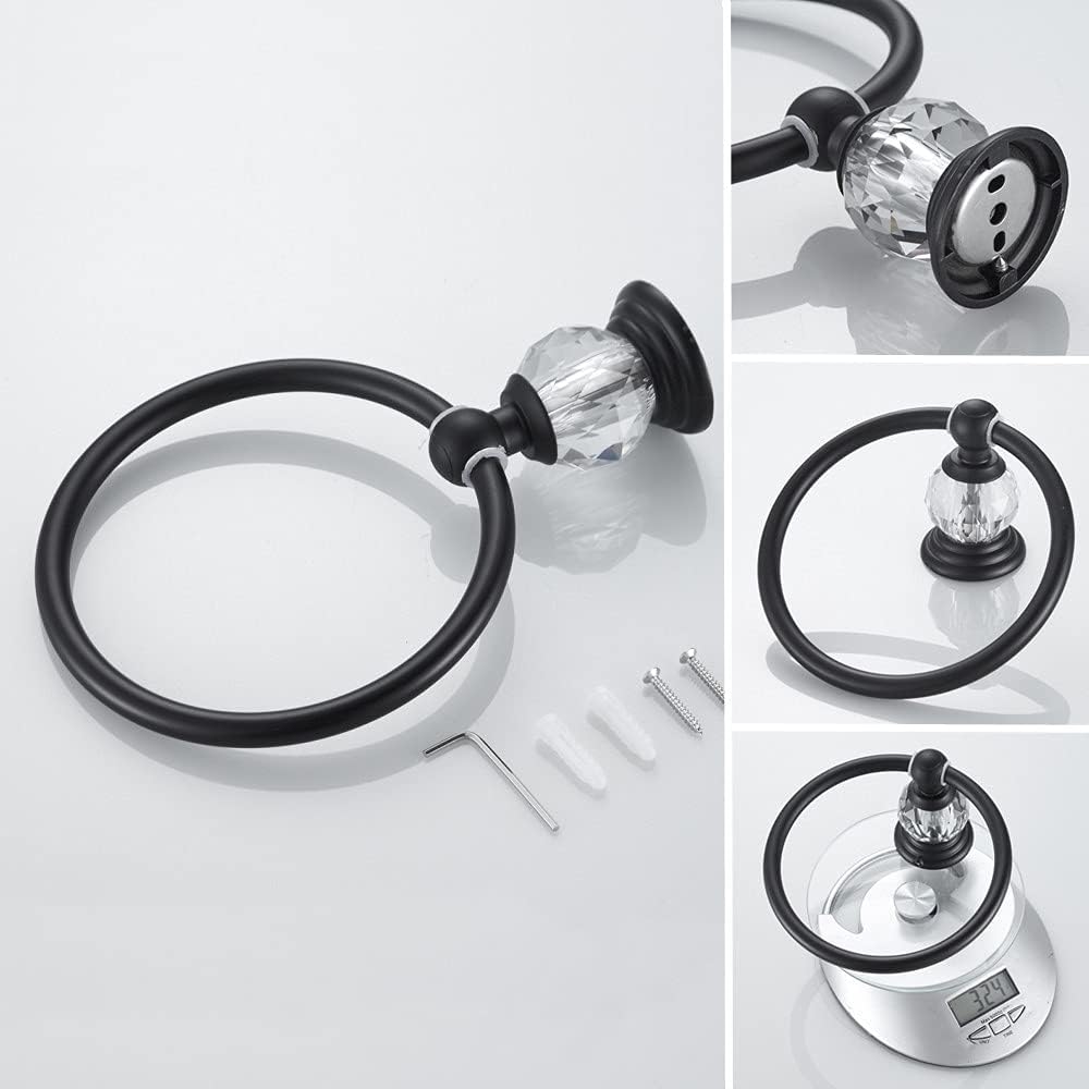 WOLIBEER Crystal Bathroom Hardware, Black 24 Inch Towel Bar Set Toilet Paper Holder Towel Ring Coat Hooks Bathroom Accessories 4 Pieces Wall Mounted