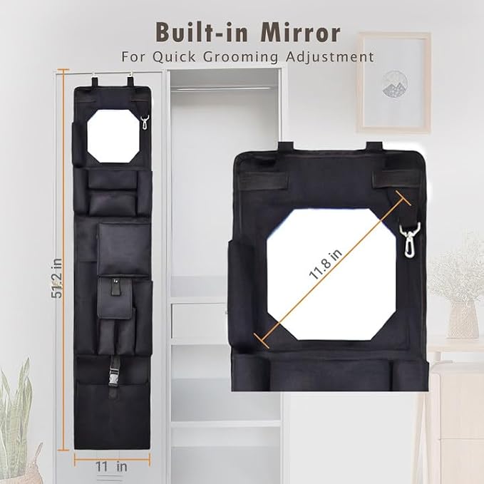 Police Style Magnetic Hanging Locker & Closet Door Organizer, Multiple Size Pockets - 51.2 x 11 Inches, with 4 Corner Magnets for Police, Security, Law Enforcement Lockers (Black)