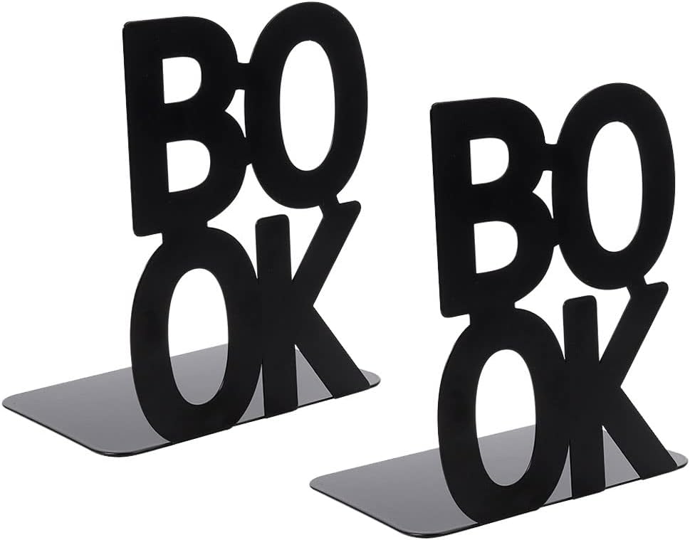 Decorative Book Ends, Metal Bookends Nonskid Heavy Duty Book Ends Shelves Office, Library Office Home,1 Pair (Black)