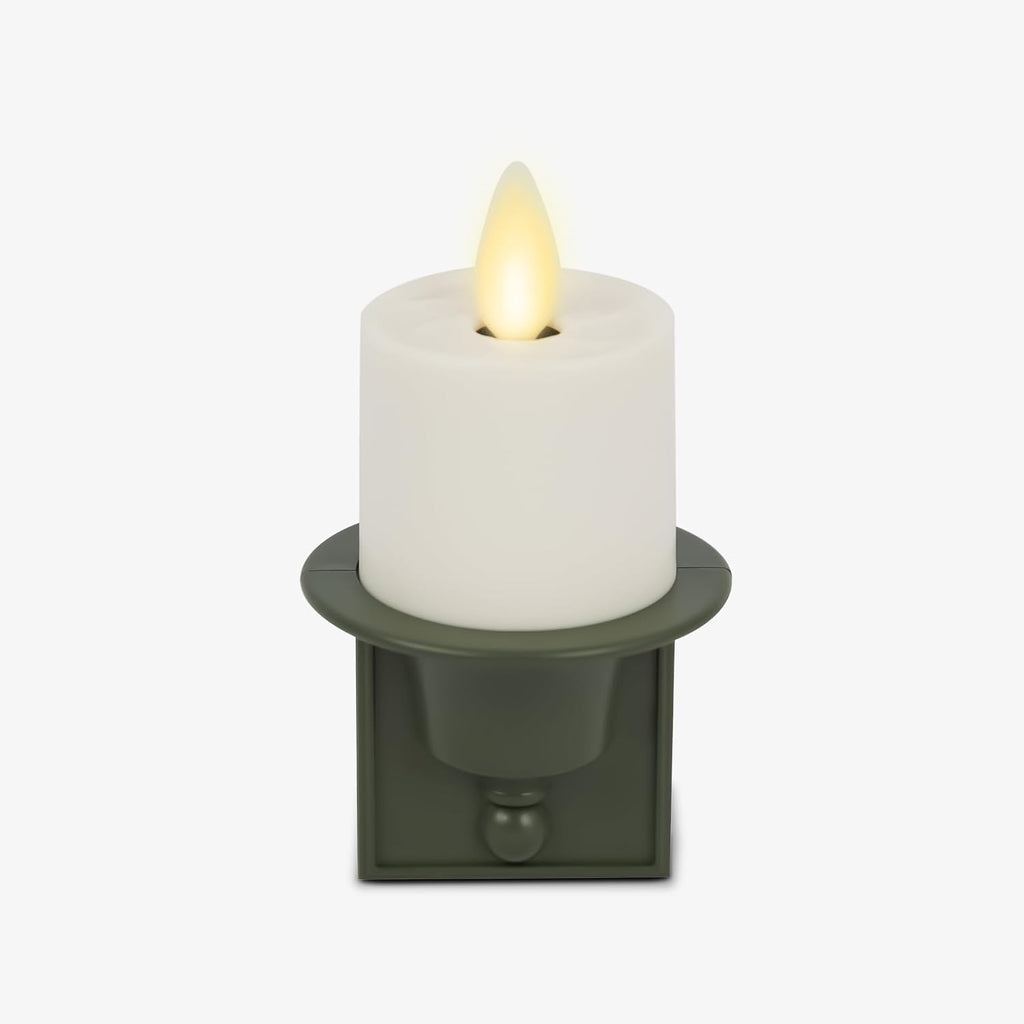 Luminara Flameless Candle Nightlight w/Dusk to Dawn Light Dark Auto Sensor, Loden Green Wall Plug Indoor Night LED Light w/Real-Flame Effect Technology, Bathroom Bedroom Hallway, No Remote Needed