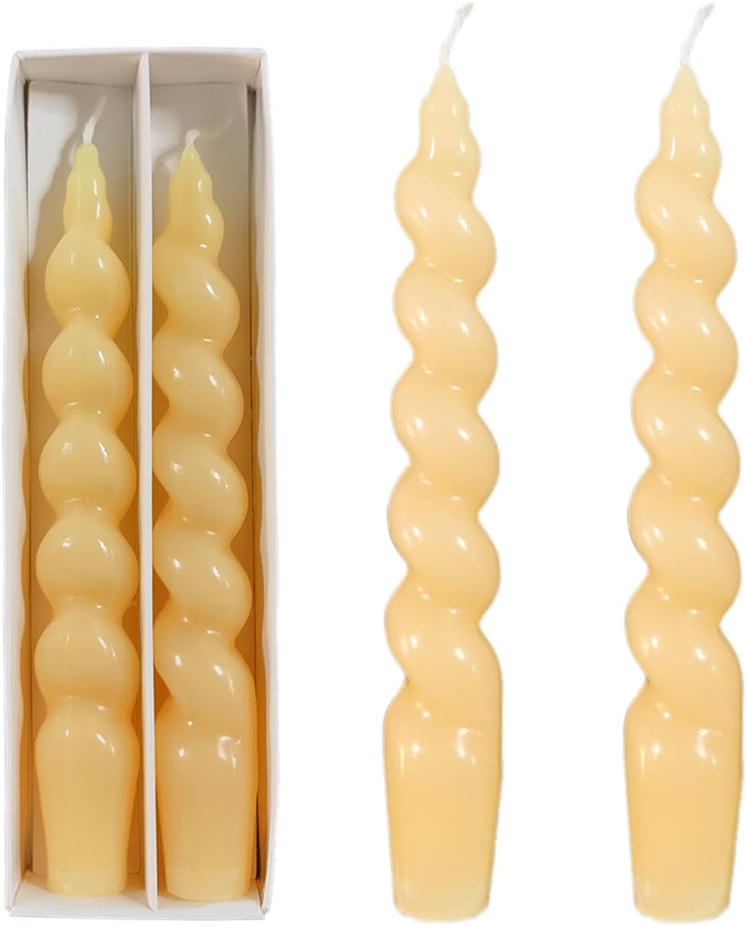 Yellow Spiral Taper Candle 7.5inch Long Smokeless Twisted Candlesticks Drip-Free Spiral Candles for Relaxation Party Wedding Churche or Special Occasions