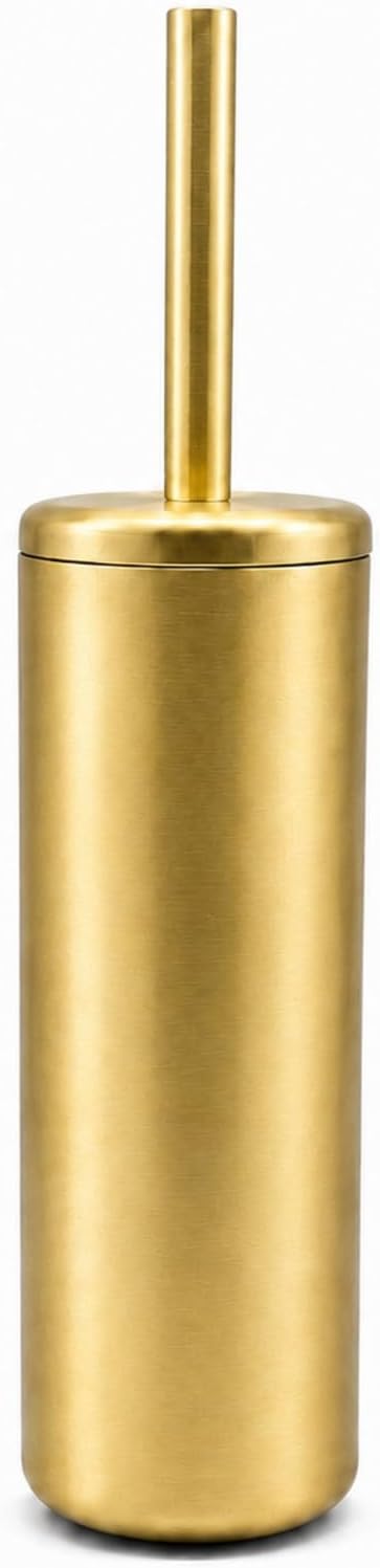 Chrome Toilet Brush and Holder Set，Extra Long Handled Toilet Bowl Brush and Holder，Stainless Steel Heavy Duty Toilet Brush for Bathroom,Deep Cleaning Modern Toilet Cleaner Slip Base (Gold)