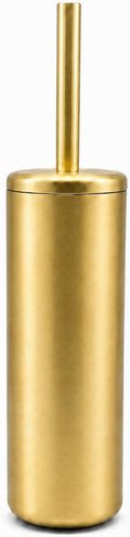 Chrome Toilet Brush and Holder Set，Extra Long Handled Toilet Bowl Brush and Holder，Stainless Steel Heavy Duty Toilet Brush for Bathroom,Deep Cleaning Modern Toilet Cleaner Slip Base (Gold)
