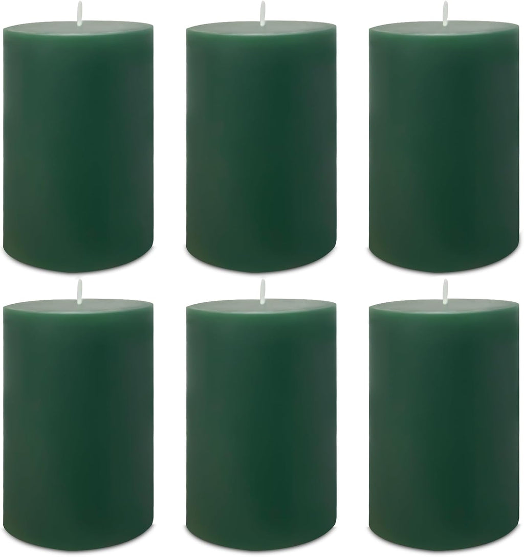 6 Pack 2x3 inch Pillar Candles, Green Unscented Votive Candle for Celebration Home Decoration, Dripless and Long Burning Time