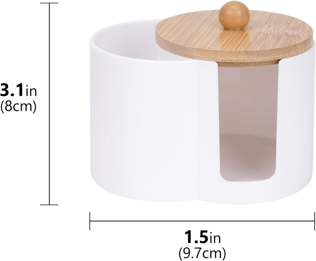 Adorila Compact Cotton Pad & Swab Holder with Bamboo Lid, White