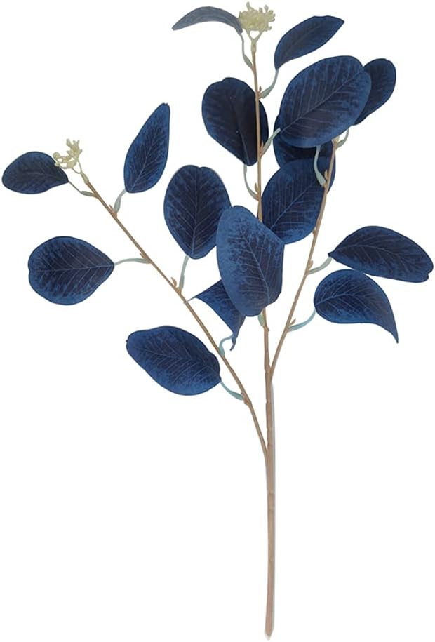 4Pcs Artificial Eucalyptus Leaves Stems Faux Eucalyptus Plant Branches for Vase Filling Home Decoration Flowers Wedding Holiday Arrangement (Royal Blue)