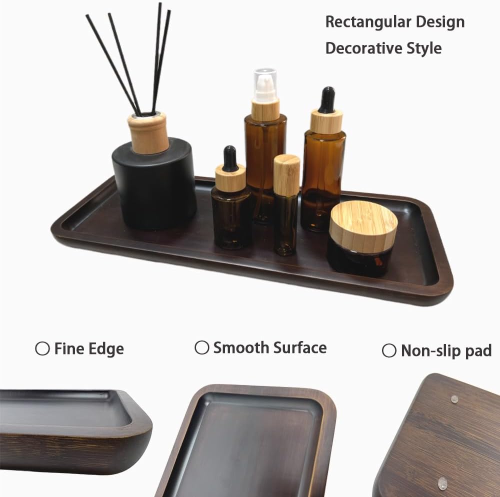 Wood Vanity Tray, Bathroom Counter Solid Walnut Organizer, Toilet Tank Top Wooden Serving Plate for Dinner Tea Coffee (Natural Walnut Color, 14 x 5.9 inch)