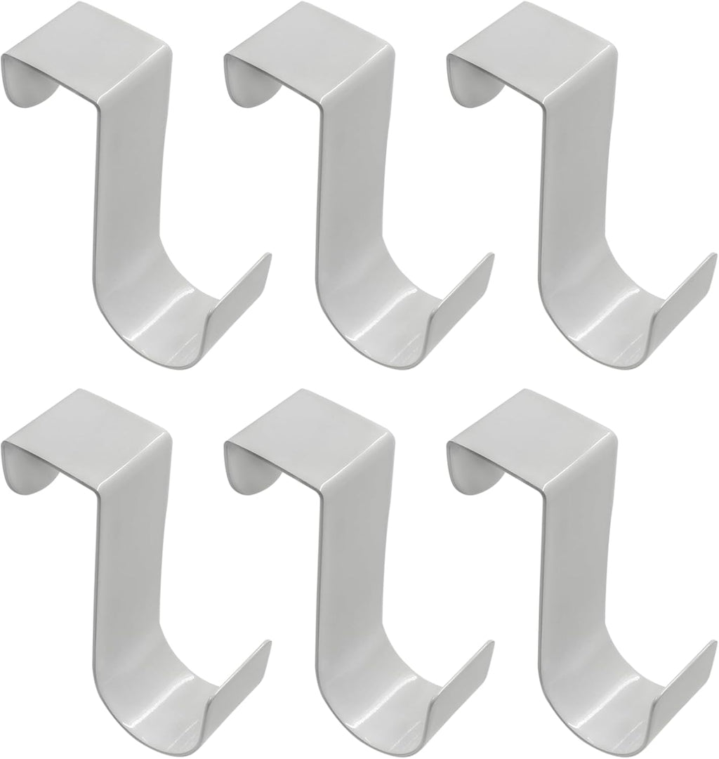 6 Pack Over The Cabinet Door Hook, 70mm Metal (White)