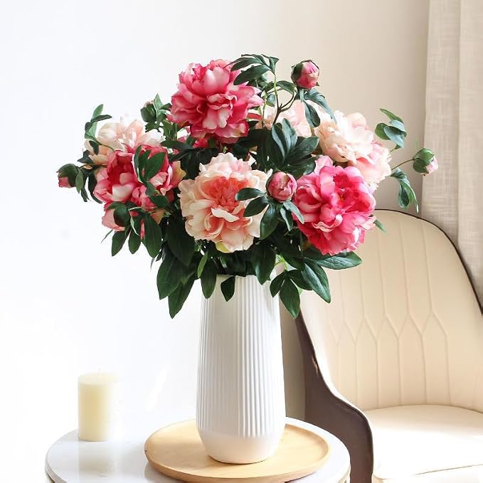 3 Pieces Peonies Artificial Flowers,Silk Flowers with Stems,27"Winter Flowers Artificial for Decoration,Long Stem Artificial Flowers for Tall Vase,Wedding Table Centerpiece Party Decor(Multicolor)