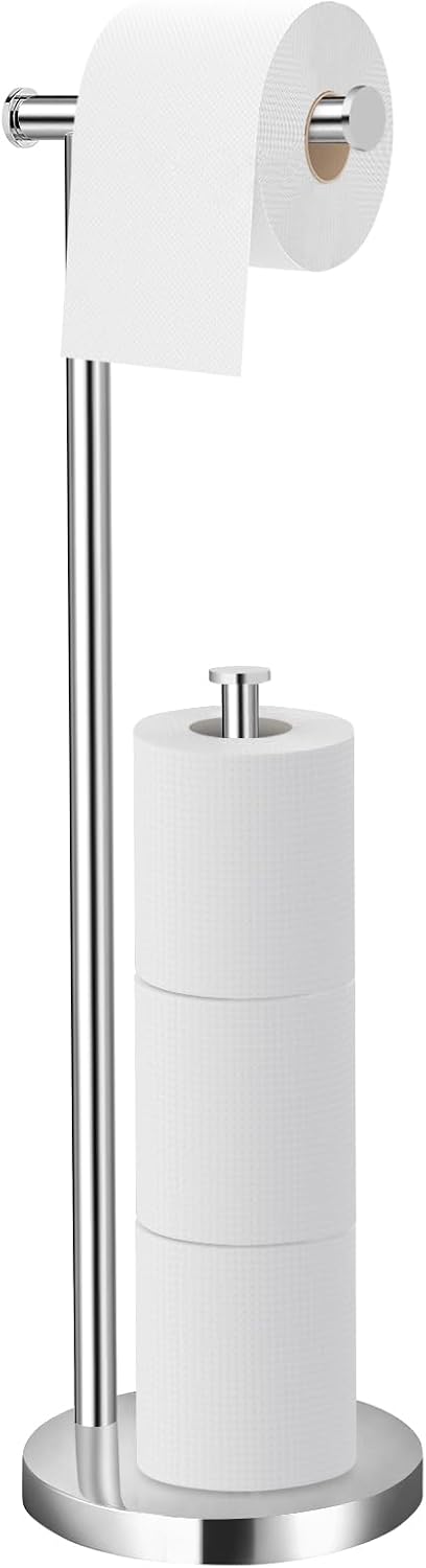 Toilet Paper Holder Stand, Chrome Bathroom Toilet Paper Stand,Large Reserve