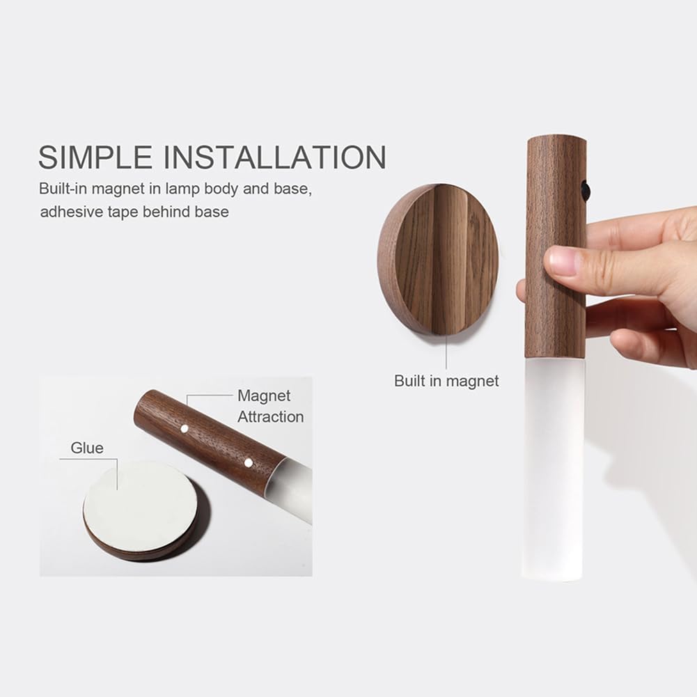 LANDGOO Wooden Motion Sensor Night Light 2-Pack, Walnut, Rechargeable