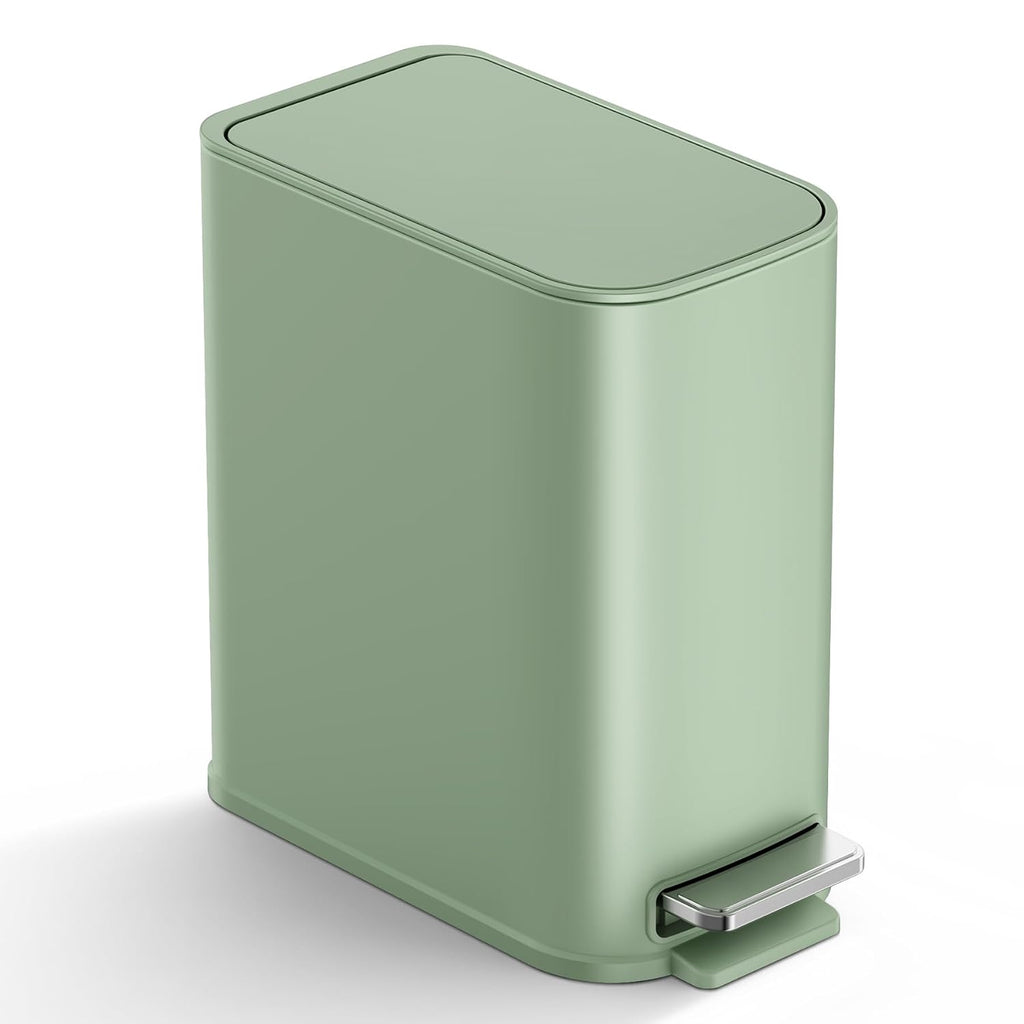 TIPGO Small Bathroom Trash Can with Lid Soft Close,1.3 Gallon, Green