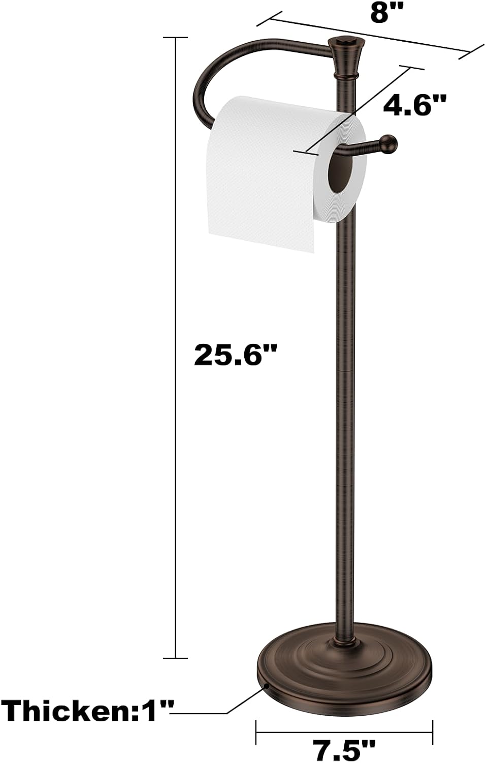Toilet Paper Holder Free Standing, 25” H Stainless Steel Oil Rubbed Bronze Toilet Paper Stand, Weighted Base Floor Tissue Roll Holder for Bathroom,Toilet Roll Stand