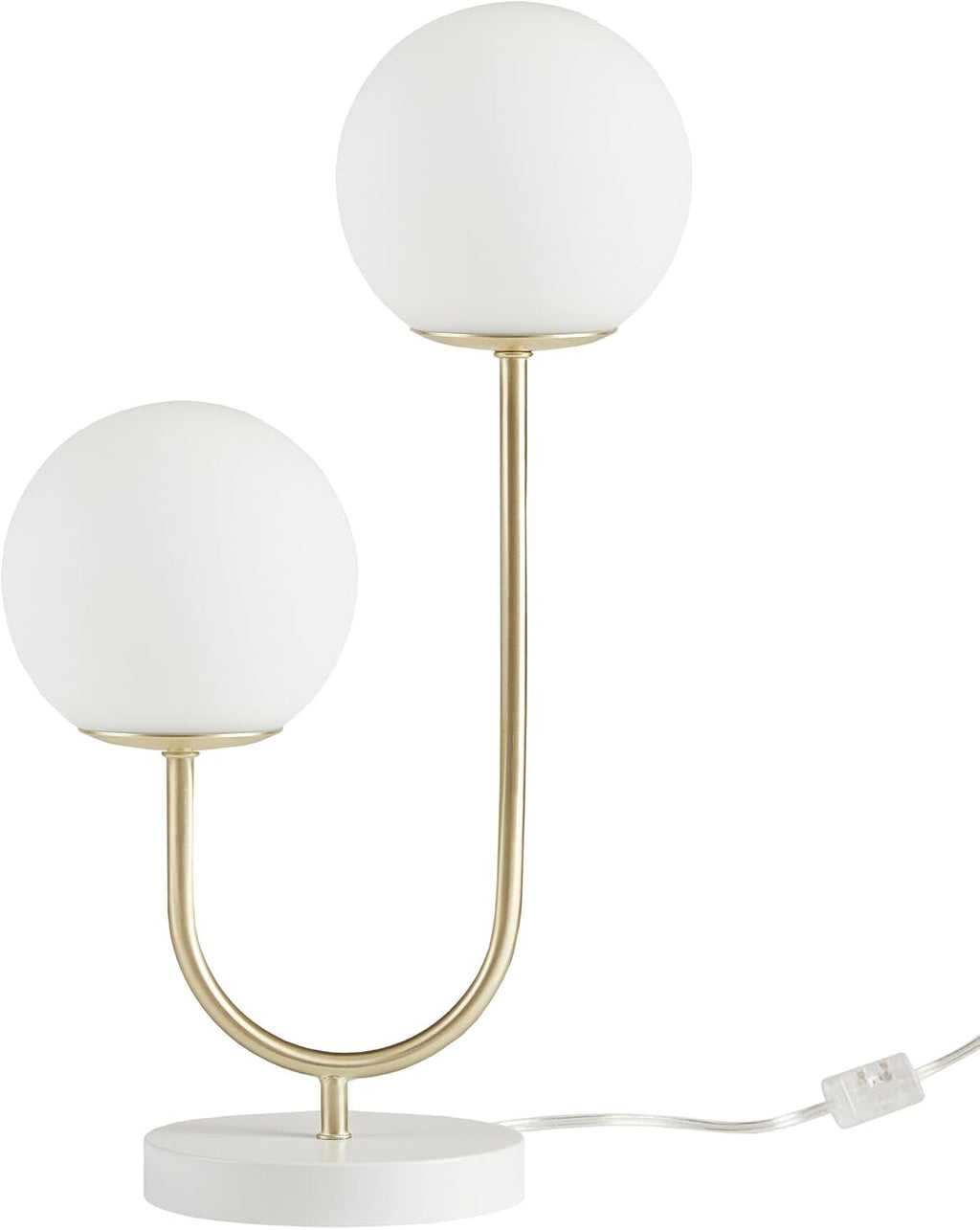 510 DESIGN Table Lamp for Bedroom - Metal Gold Nightstand Lamp, Frosted Glass Globes Modern Bedside Lamp w/White Base, Clear Polarized Cord & in Line Switch, Accent Lamp Decor, 20" H Gold/White