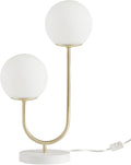 510 DESIGN Table Lamp for Bedroom - Metal Gold Nightstand Lamp, Frosted Glass Globes Modern Bedside Lamp w/White Base, Clear Polarized Cord & in Line Switch, Accent Lamp Decor, 20" H Gold/White