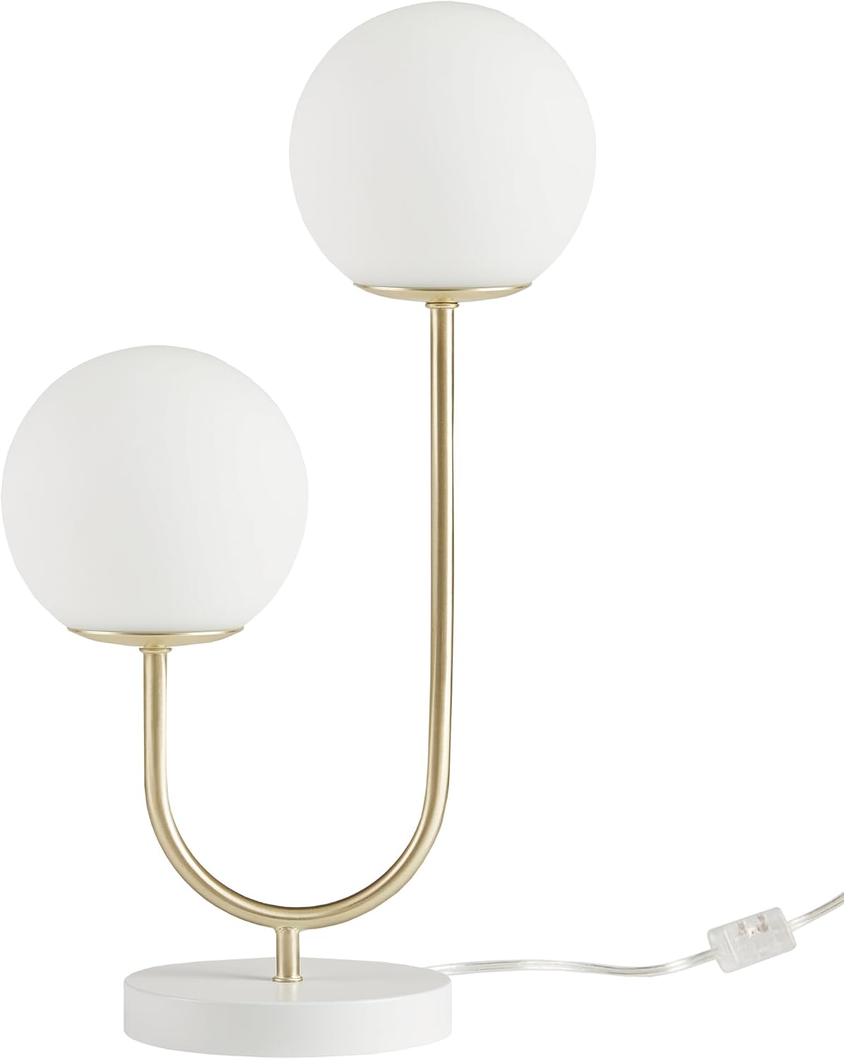 510 DESIGN Table Lamp for Bedroom - Metal Gold Nightstand Lamp, Frosted Glass Globes Modern Bedside Lamp w/White Base, Clear Polarized Cord & in Line Switch, Accent Lamp Decor, 20" H Gold/White